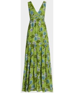 Sachin & Babi Emilie Floral Chiffon A-Line Gown - Green