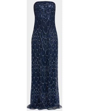 Reem Acra Strapless Crystal Embellished Evening Gown - Blue