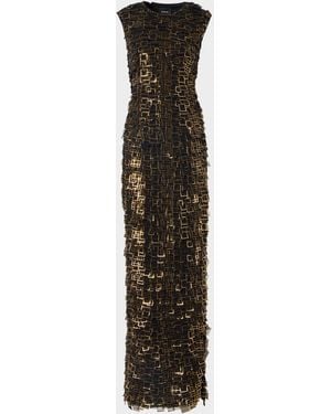 Akris Metallic Organza Tiles Sleeveless Column Gown - White