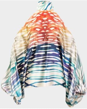 Silvia Tcherassi Safira Coral Silk Cold-Shoulder Blouse - Multicolor