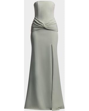 BCBGMAXAZRIA Sylvia Strapless Twist-Front Crepe Column Gown - Gray
