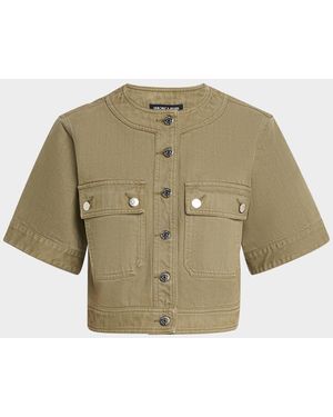 Veronica Beard Elias Short-Sleeve Denim Jacket - Natural