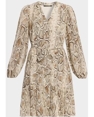 Kobi Halperin Samara Snakeskin-Print Viscose Dress - Natural