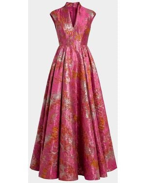 Mac Duggal Brocade Sleeveless Fit && Flare Gown - Red