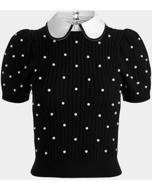 Alice + Olivia Chase Embellished Stretch-Wool Puff-Sleeve Sweater - Black