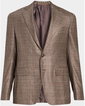 Canali Apos;S Plaid Silk-Cashmere Two-Button Sport Coat - Brown