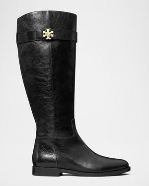 Tory Burch Turnlock Leather Knee-High Riding Boots - Black