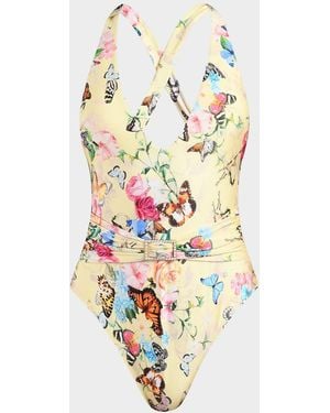 La Blanca Garden Butterflies Lisa Printed One-Piece Swimsuit - Metallic