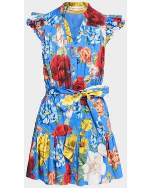Alice + Olivia Cora Floral Flutter-Sleeve Mini Dress - Blue