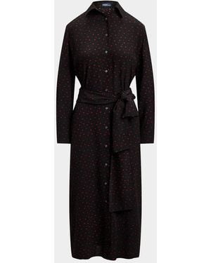 Polo Ralph Lauren Printed Crepe Tie-Waist Shirtdress - Black
