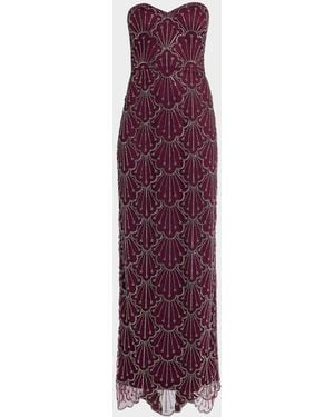 THEIA Tessa Strapless Beaded Column Gown - Purple