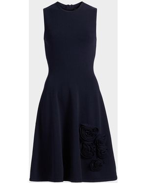 Lela Rose Rose Knit Sleeveless A-Line Dress - Blue
