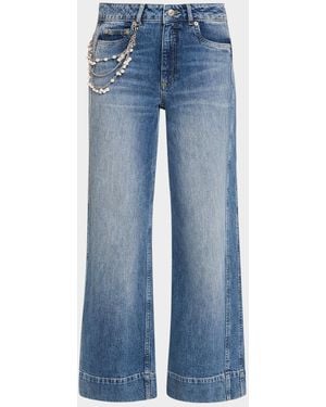 Cinq À Sept Pearly-Chain Cropped Wide-Leg Jeans - Blue