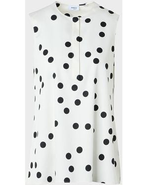 Akris Punto Polka-Dot Cotton Sleeveless Tunic Blouse - White