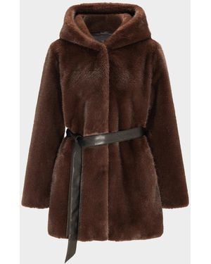 Lyla Grant Fur-Free Faux Mink Hooded Coat - Brown