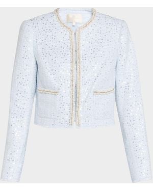 LoveShackFancy Kelli Sequined Tweed Jacket - Blue