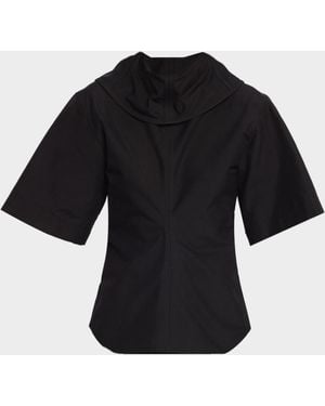 Bottega Veneta Cotton Foldover Collar Short-Sleeve Top - Black