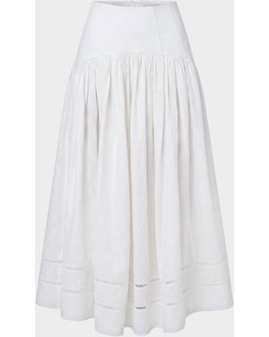 Nicholas Elin Linen Drop-Waist Midi Skirt - White
