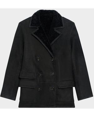Theory Reversible Suede Shearling Peacoat Blazer - Black