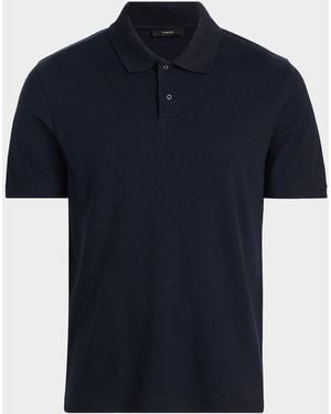 Vince Apos;S Rib-Knit Cotton-Blend Polo Shirt - Blue