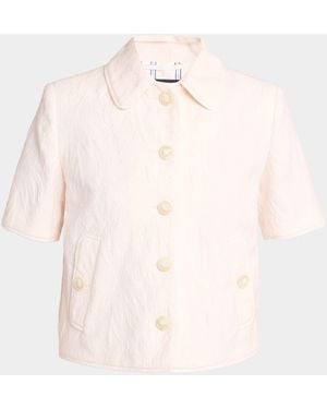 Etro Palm Jacquard Short-Sleeve Single-Breasted Jacket - Natural