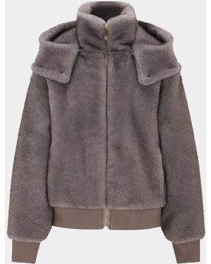 Lyla Grant Faux-Fur Mink Hooded Jacket With Knit Trim - Brown