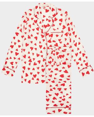 Olivia Von Halle Lila Heart-Print Silk Pajama Set - Red