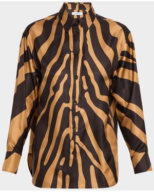 Ferragamo Zebra Silk Twill Button-Down Shirt - Brown