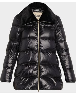Herno Ultralight Nylon Down Jacket With Alternative Fur - Black