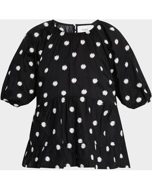 Merlette Bow Embroidered Cotton Blouse - Black