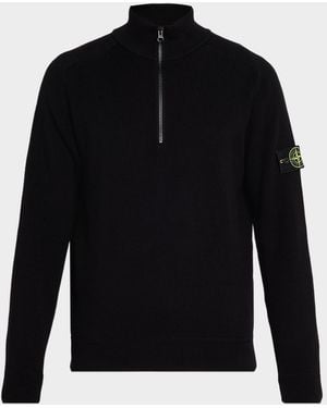 Stone Island Apos;S Cotton Rib Compass Quarter-Zip Sweater - Black