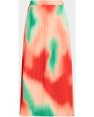 Misook Pleated Crepe Midi Skirt - Red