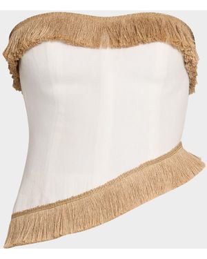 JBQ Morgan Strapless Fringe-Trim Top - Natural