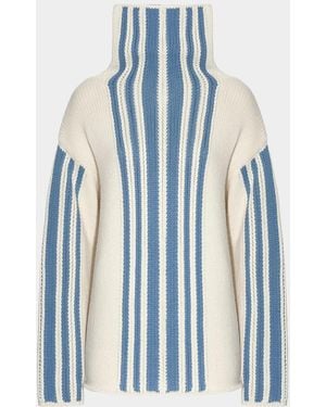 Malo Striped Wool-Cashmere Oversized Turtleneck - Blue