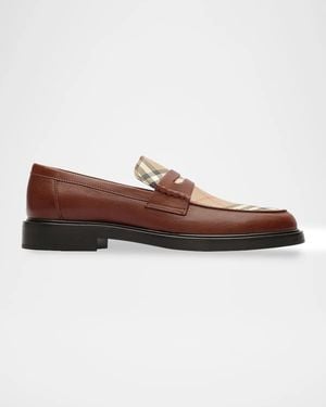 Burberry Apos;S Pembroke Leather Check Penny Loafers - Brown