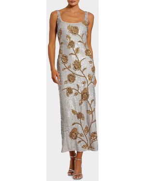 Mac Duggal Sequined Floral Mesh Cocktail Midi Dress - Multicolor