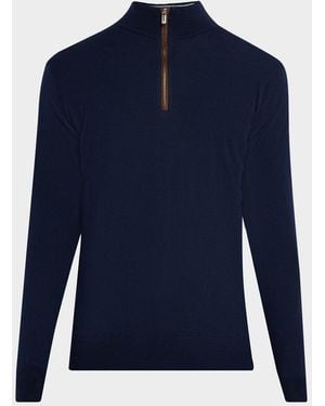 Peter Millar Autumn Crest Suede-Trim Sweater - Blue