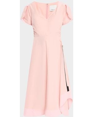 3.1 Phillip Lim V-Neck Tulip-Sleeve Midi Dress - Pink