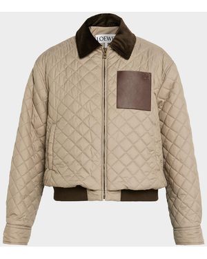 Loewe Anagram Leather-Trimmed Quilted Jacket - Brown