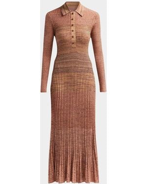 Zimmermann Mouline Rib-Knit Polo Midi Dress - Brown