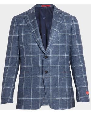 Isaia Apos;S Over-Check Two-Button Sport Coat - Blue