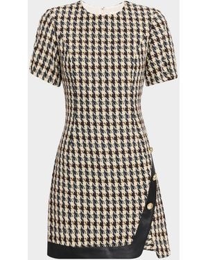 Shoshanna Irene A-Line Houndstooth Tweed Mini Dress - Black