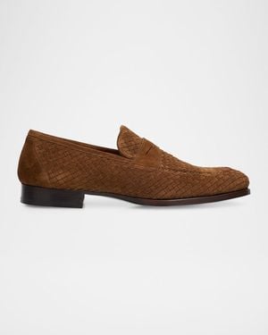 Kiton Apos;S Woven Calfskin Penny Loafers - Brown
