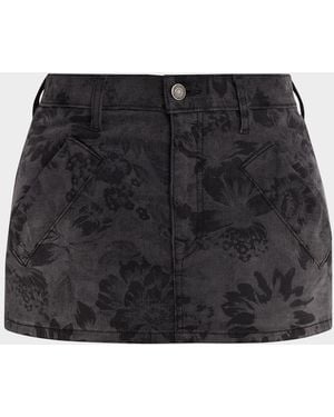 Cout de la Liberte Floral Denim Mini Skirt - Black