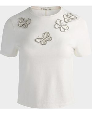 Alice + Olivia Cindy Embellished Butterfly Cropped T-Shirt - White