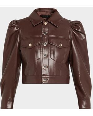 Alice + Olivia Lana Vegan Leather Puff-Shoulder Jacket - Brown