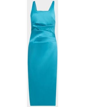 Aidan Mattox Square-Neck Stretch Mikado Midi Dress - Blue