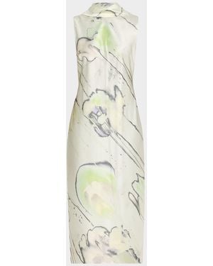 Jason Wu Sleeveless Watercolor Bias-Cut Scarf Midi Dress - White