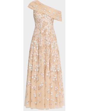 Needle & Thread Everett Bloom One-Shoulder Embroidered Gown - Natural
