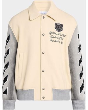 Off-White c/o Virgil Abloh Apos;S Diagonals Logo Varsity Jacket - Natural